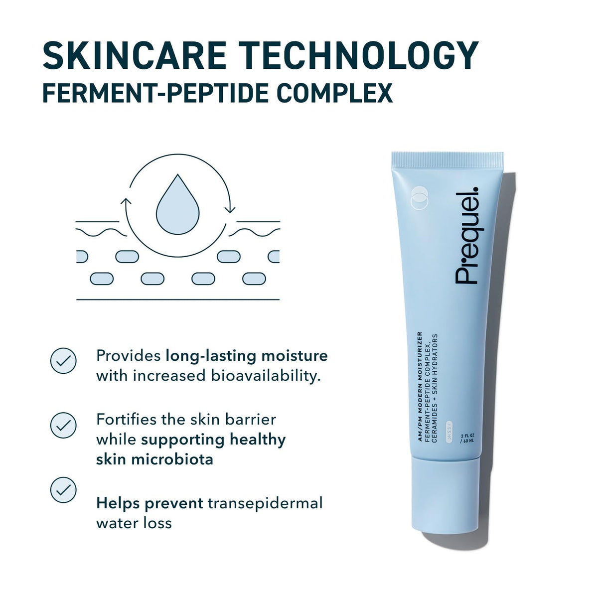 Prequel ingredient visual with ceramides and peptides, illustrating barrier-supporting benefit