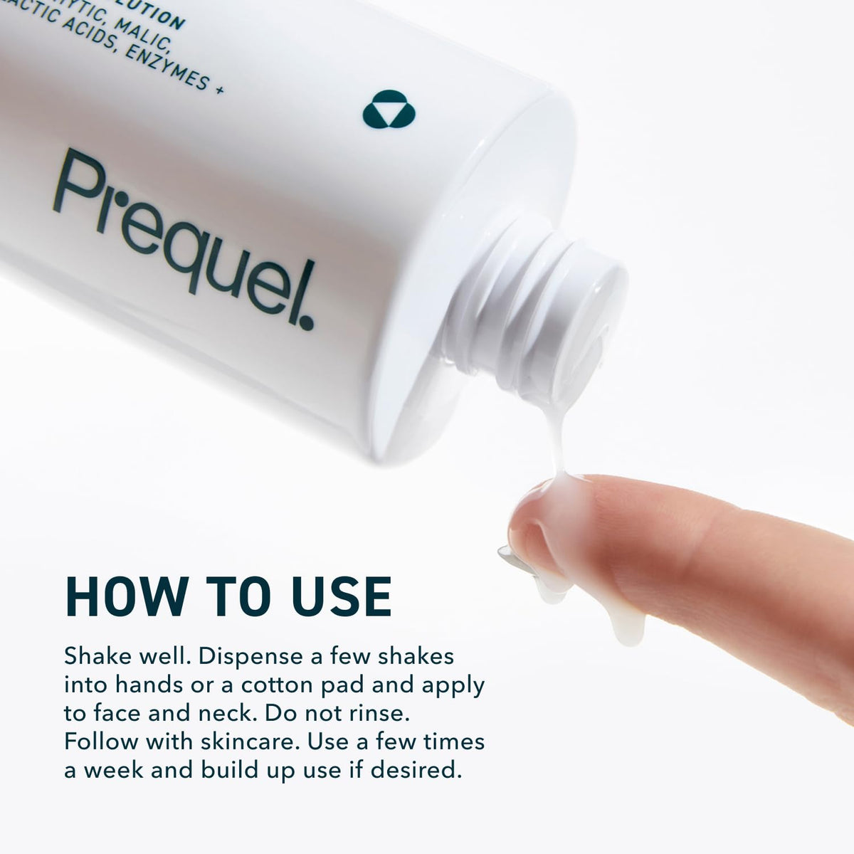 Prequel bottle paired with serum and moisturizer for routine layering