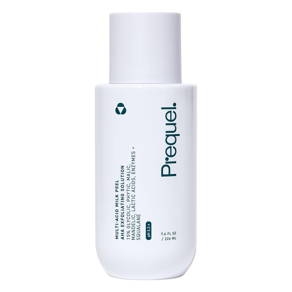 Prequel bottle front packaging showing clinical-strength exfoliant benefits