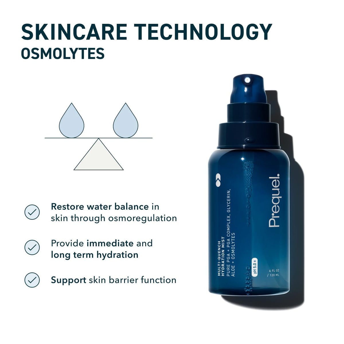Prequel close-up of clear serum texture, demonstrates non-sticky feel