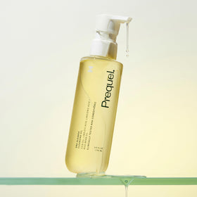 Prequel ingredients display rice bran and cica oils highlighting soothing nourishment