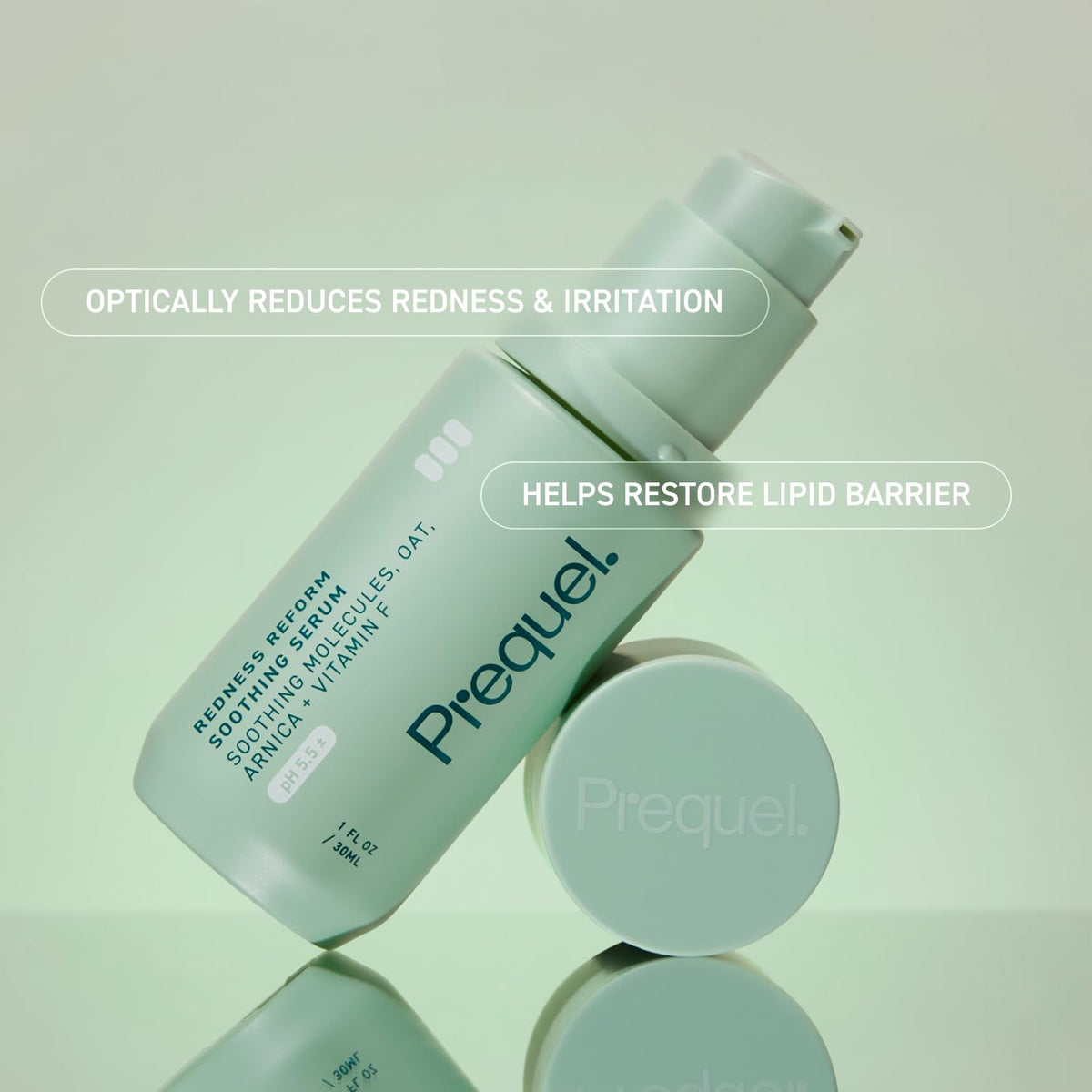 Prequel Redness Reform bottle in hand showing 1oz travel-friendly size