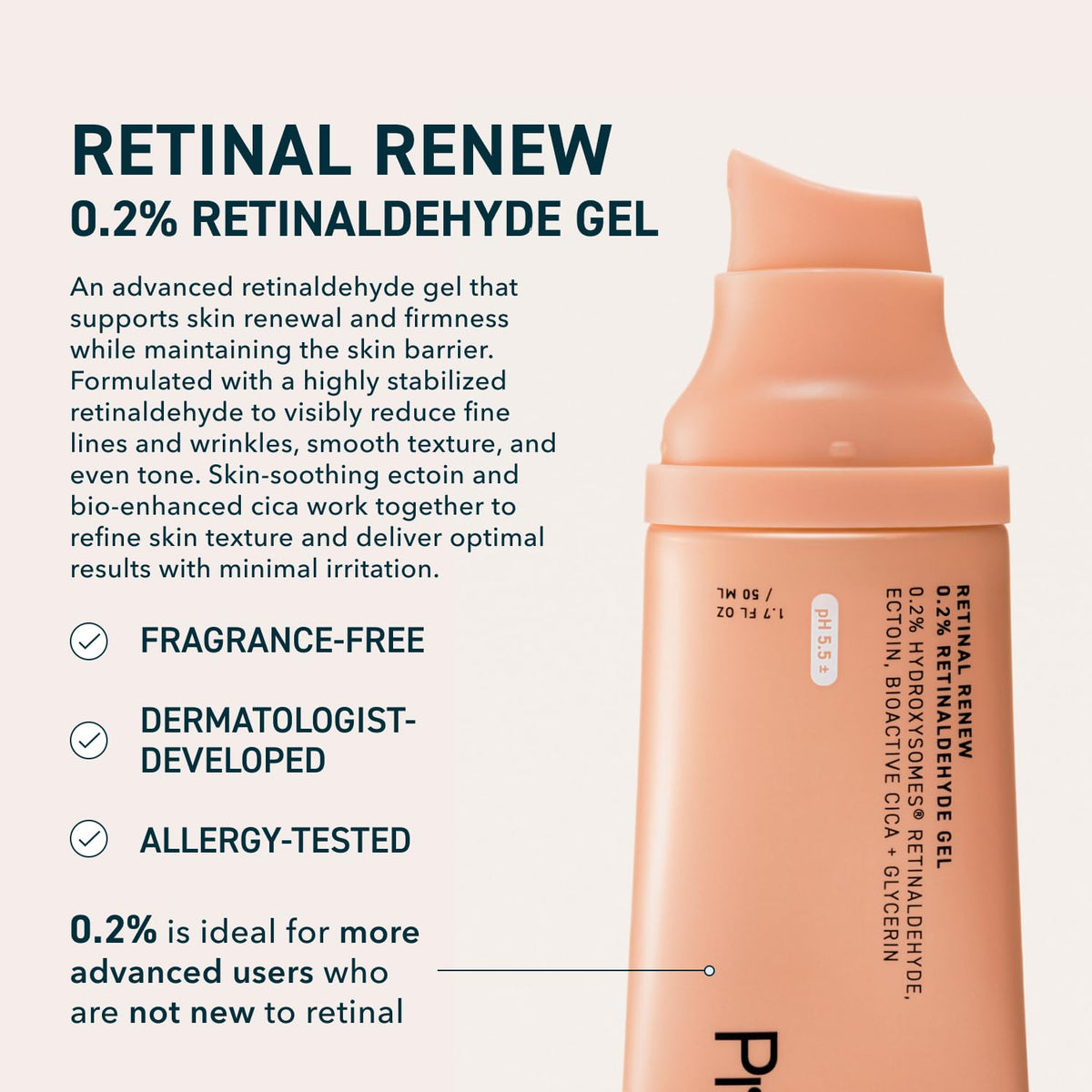 Prequel Skin retinal renew tube top detail highlighting dispensing nozzle and control