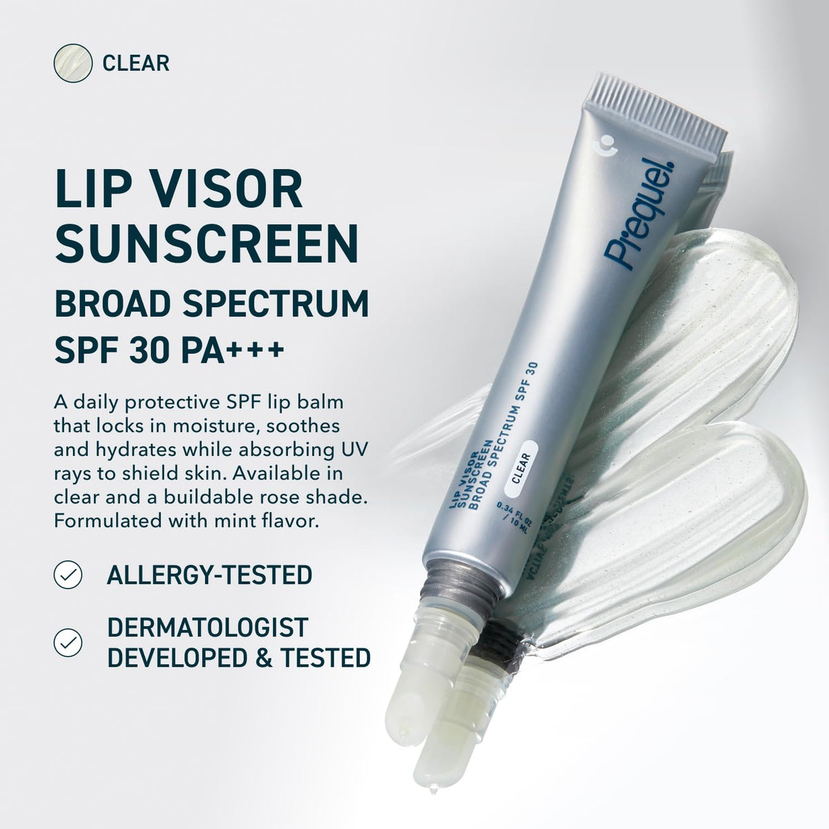 Prequel Skin Lip Visor open twist-up tube showing easy application benefit