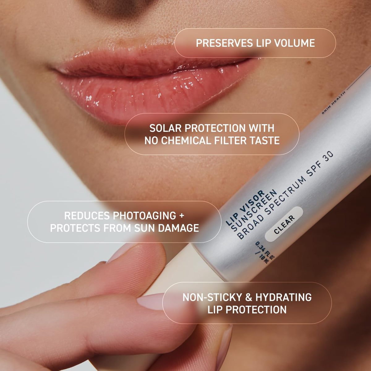 Prequel Skin Lip Visor two-pack beside coin showing portable size benefit