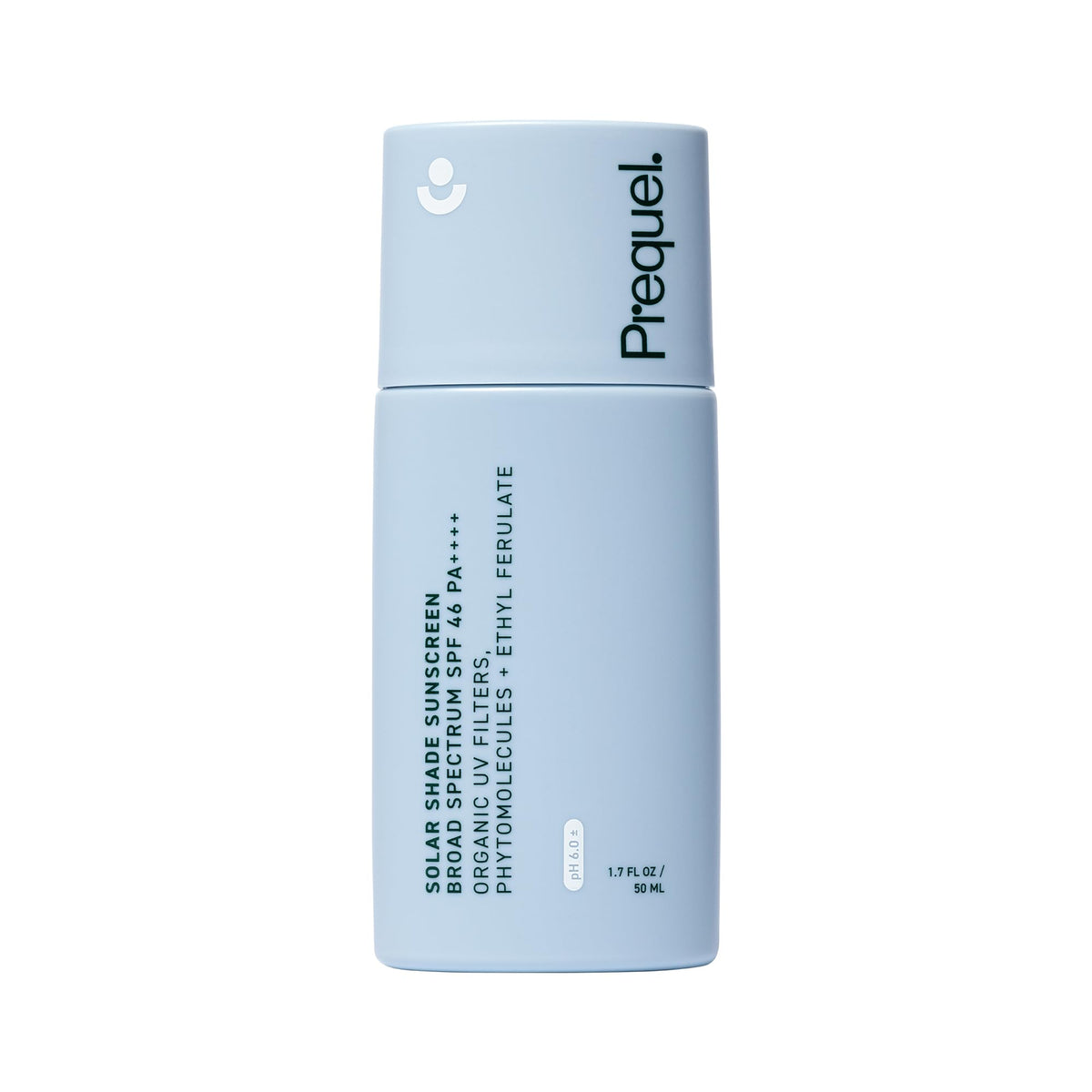 Prequel front packaging showing SPF 46 and compact travel size benefits