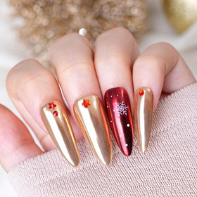 Pretty Diva hand model with champagne gold nails showcasing glam lifestyle result