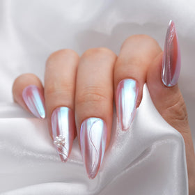 Pretty Diva finished manicure showing aurora chrome effect and salon quality