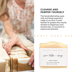 Pretty farm girl label and ingredient list highlighting simple, clean formula benefit