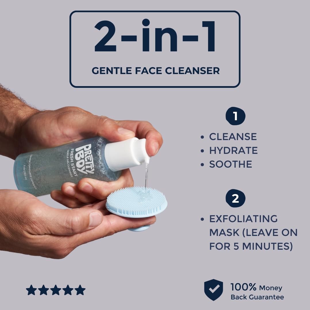 Prettyboy bottle label details focused on ingredient callouts like 2% niacinamide and 2% hyaluronic acid