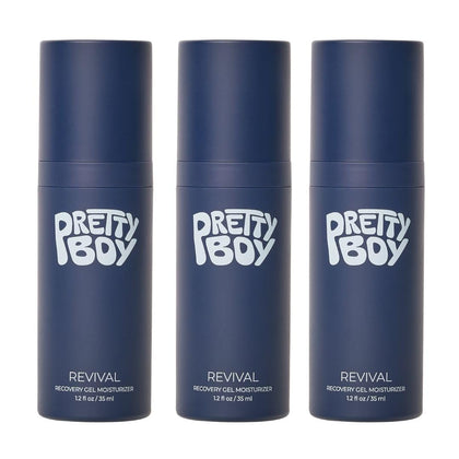 PrettyBoy front packaging showing three tubes and clear product benefits