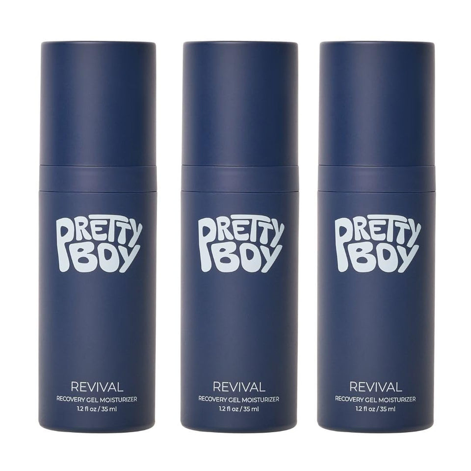 PrettyBoy front packaging showing three tubes and clear product benefits