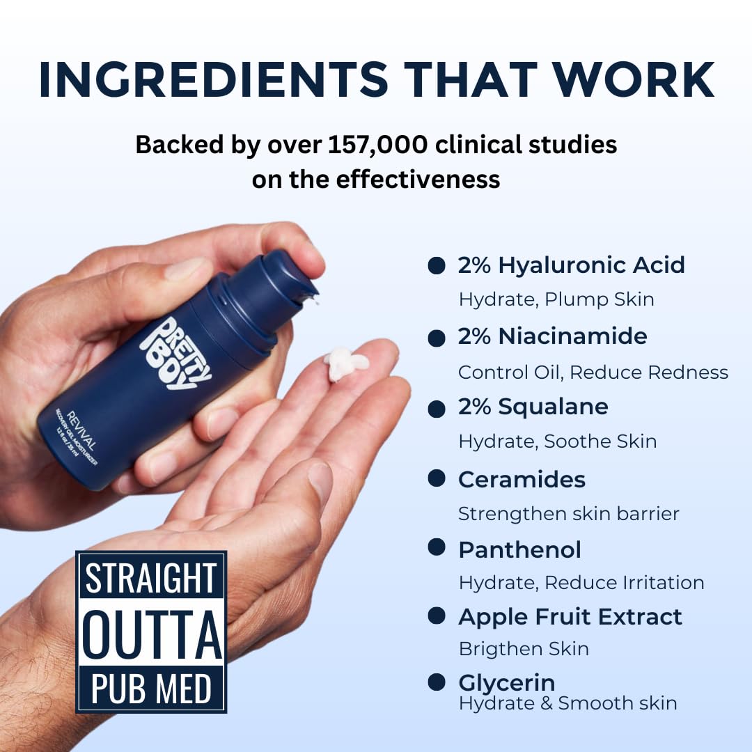 Prettyboy label detail highlighting key active ingredients and benefits