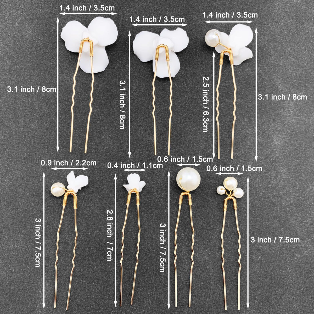 PrettyLife hair pins arranged in a bride updo add floral accents for photos