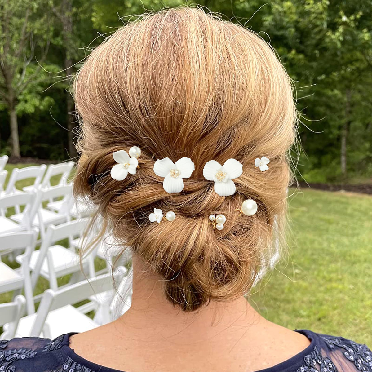 PrettyLife beige faux pearls and crystal beads detail adds subtle shine to hairstyle
