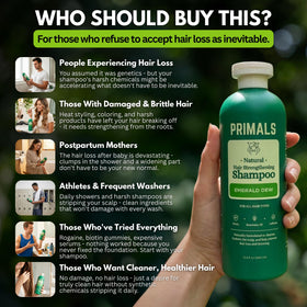 PRIMALS bottle in hands with wet hair showing application benefit