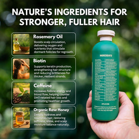 PRIMALS rosemary oil dropper emphasizing scalp stimulation benefits