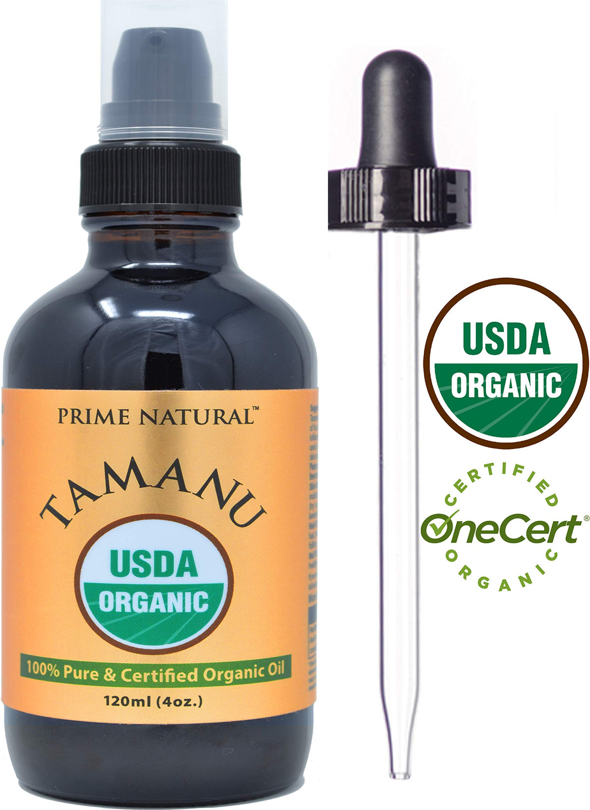 PRIME NATURAL dropper dispensing a precise drop of tamanu oil for spot treatment