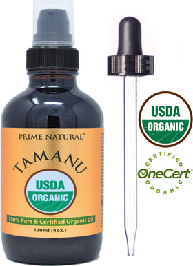 PRIME NATURAL dropper dispensing a precise drop of tamanu oil for spot treatment