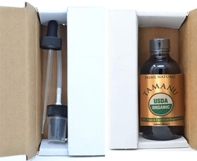 PRIME NATURAL bottle beside common items to show 120ml (4oz) size and scale