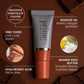 PRIME PROMETICS ingredients panel close-up showing mineral SPF and nourishing oils benefit