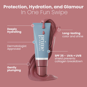 PRIME PROMETICS Nude Rose swatch on skin demonstrating buildable color and shine benefit