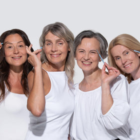 Prime Prometics lifestyle shot of mature woman applying pencil for confident daily grooming