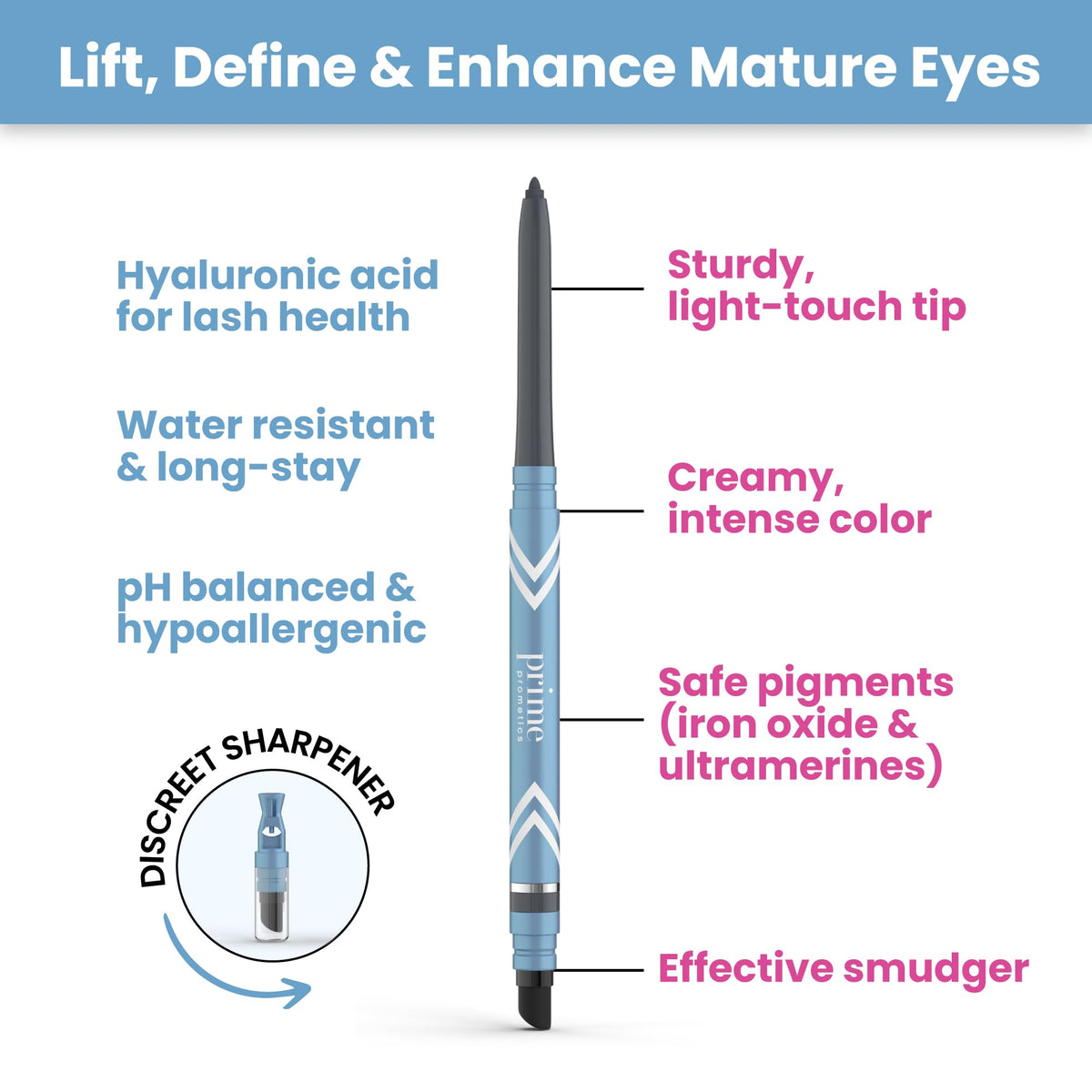 Prime Prometics applied on eye illustrating smooth, waterproof wear