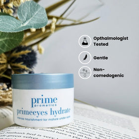 PRIME PROMETICS PrimeEyes jar beside concealer illustrating layered routine benefit