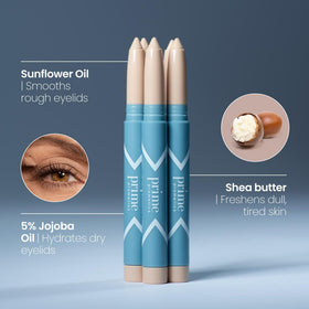 PRIME PROMETICS PrimeEyes on model in vanilla look demonstrating flattering, crease-free wear