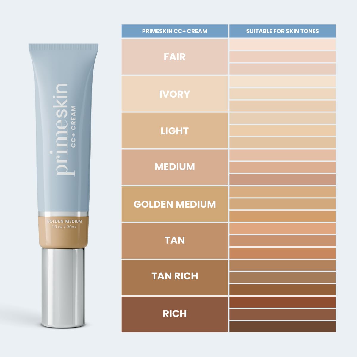PRIME PROMETICS swatch on forearm demonstrating Golden Medium blendability