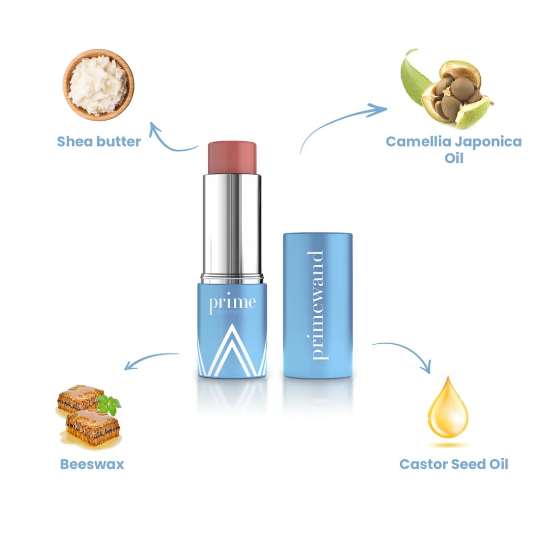 Prime Prometics application on cheek, imparts natural rosy glow and lift