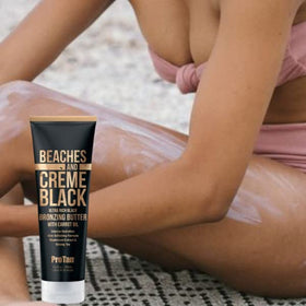 Pro Tan flatlay of key ingredients like carrot root oil and oolong tea