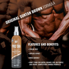 Pro Tan bottle in hand for scale showing compact travel-friendly benefit
