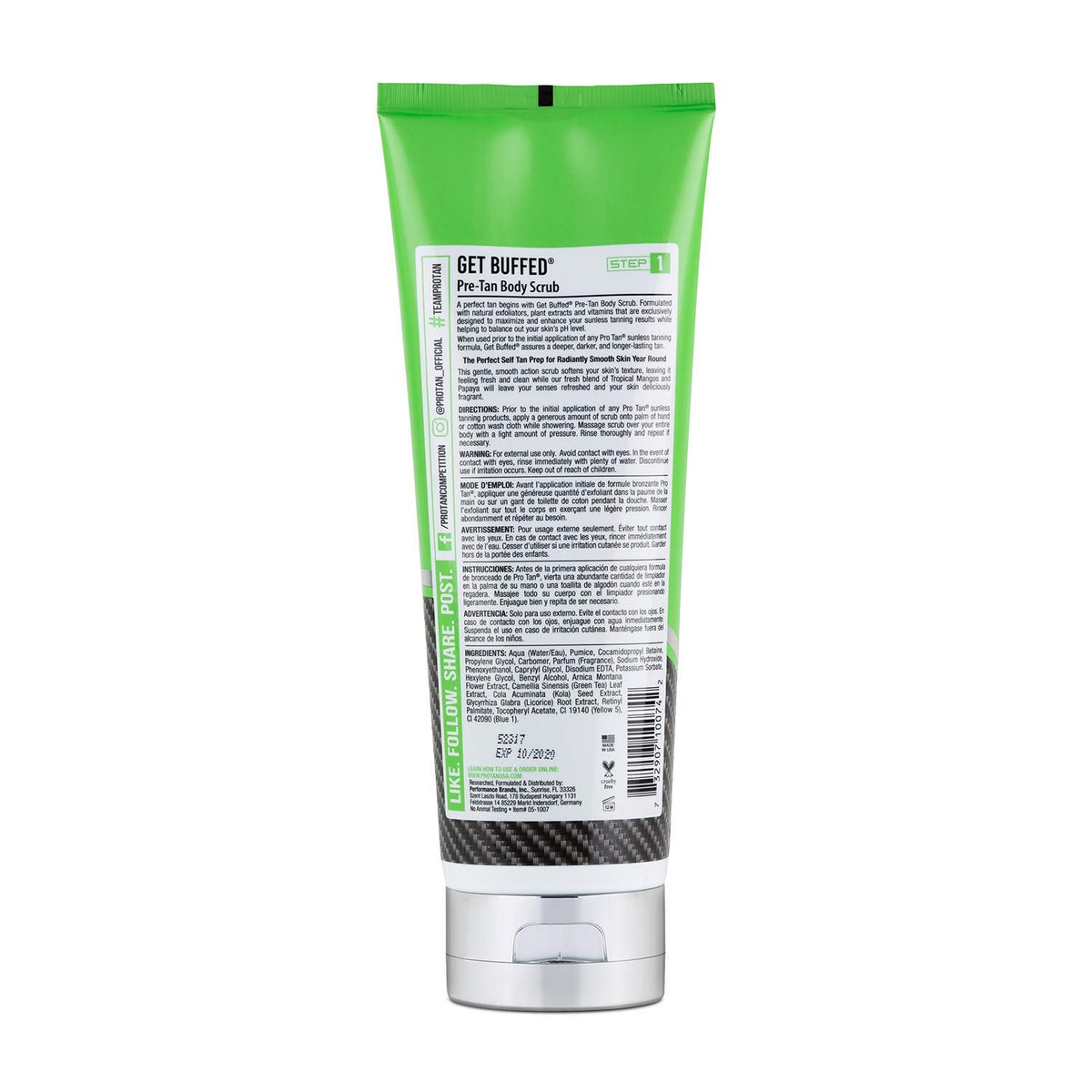 Pro Tan close-up of scrub texture reveals exfoliating particles and smoothing benefit