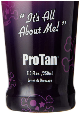 Pro Tan bottle on vanity in lifestyle scene, conveys salon-ready convenience