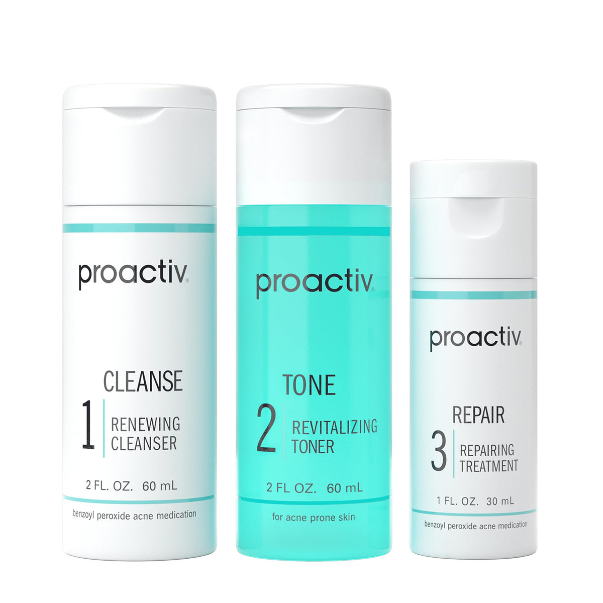 Proactiv front packaging showing the three-step kit and clear labeling for quick identification