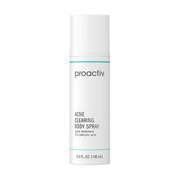 Proactiv body spray front label showing bottle and acne treatment benefit