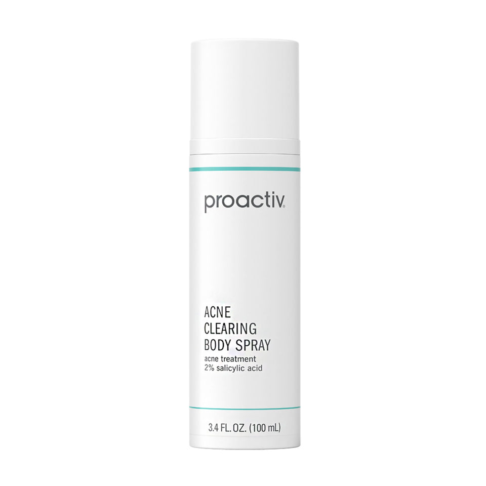 Proactiv body spray front label showing bottle and acne treatment benefit