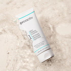 Proactiv cleanser on bathroom sink depicting daily skincare routine