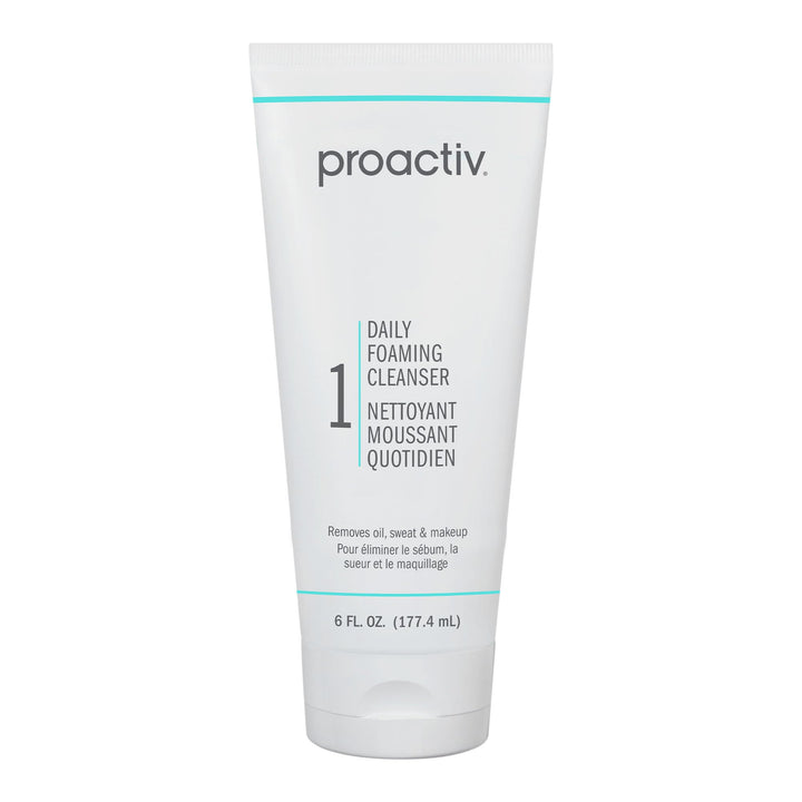 Proactiv daily foaming cleanser front packaging showing product benefits