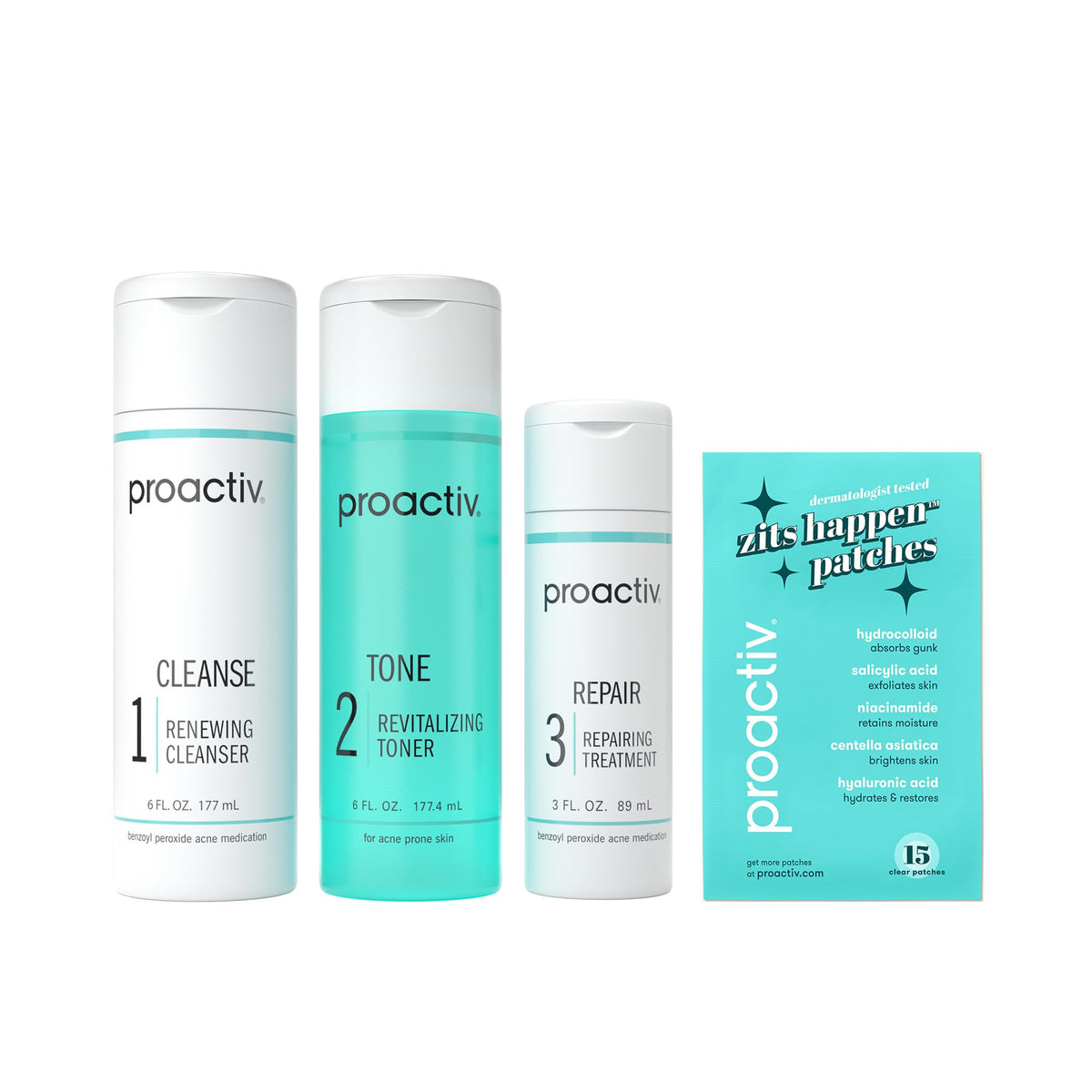 Proactiv front packaging showing 3-step kit and 90-day supply benefit clarity