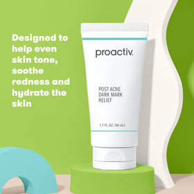 Proactiv jar on bathroom shelf indicating daily routine and tone-brightening benefit