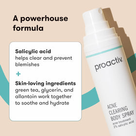 Proactiv mist being used on a back to quickly treat post-workout breakouts