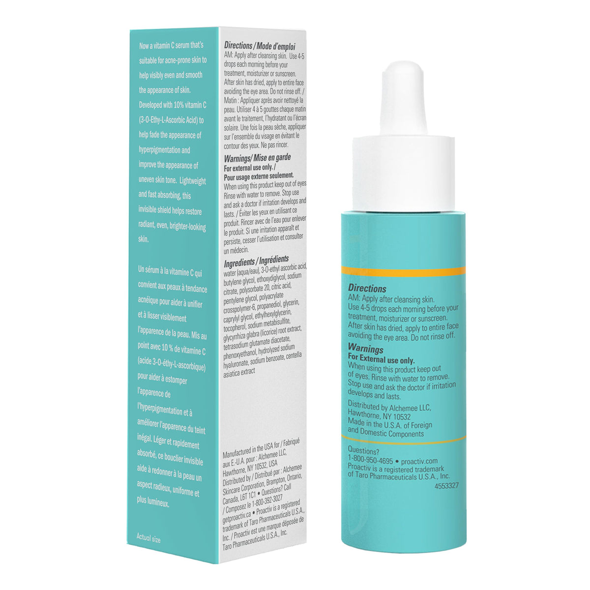 Proactiv serum beside a coin showing scale and travel-friendly benefit