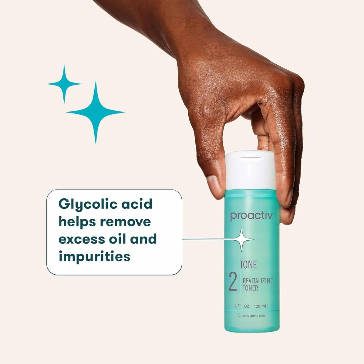 Proactiv bottle on bathroom vanity with plants, promotes calm hydrated skin benefit