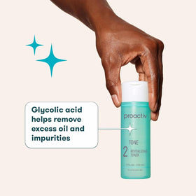 Proactiv bottle on bathroom vanity with plants, promotes calm hydrated skin benefit