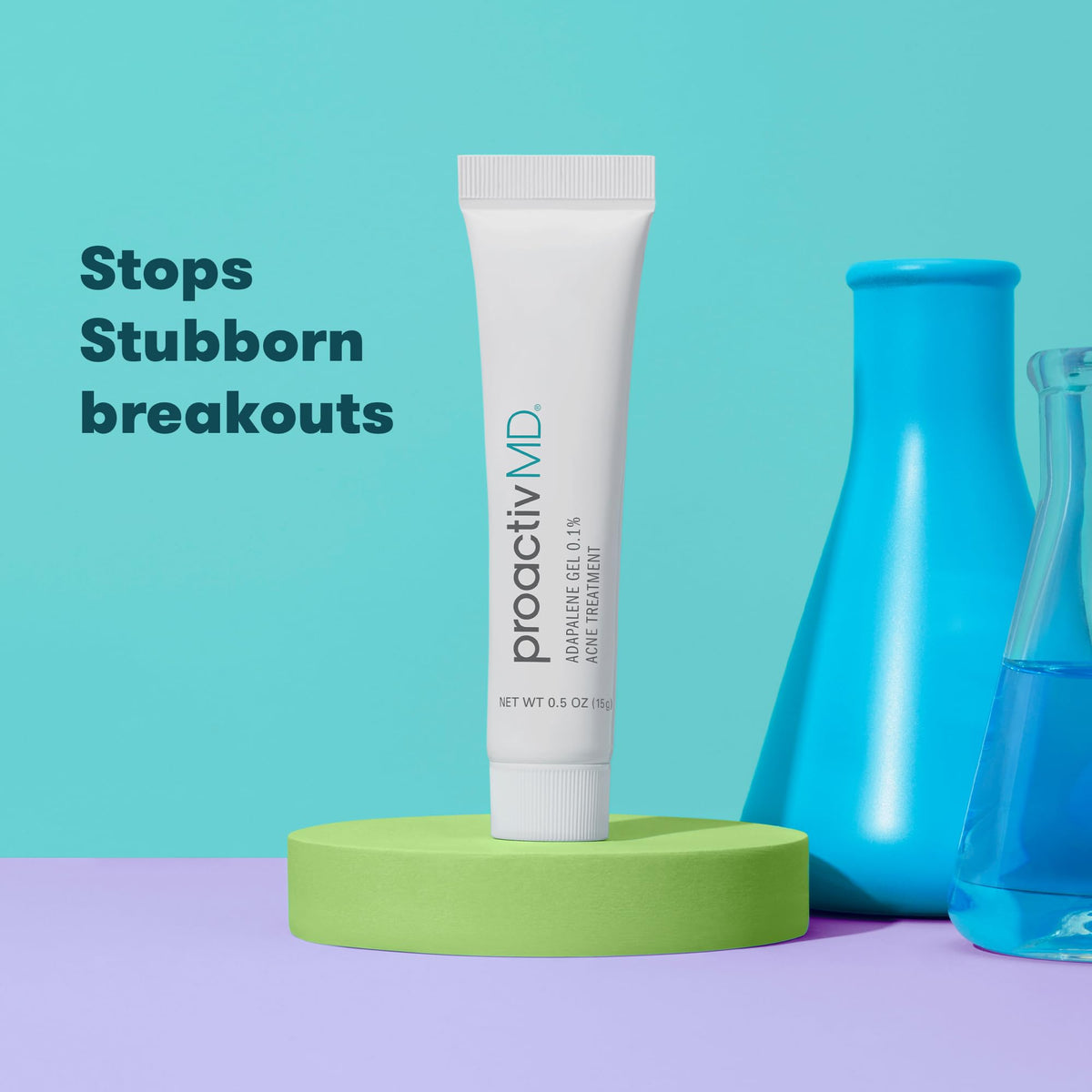 ProactivMD adapalene tube in hand demonstrating compact .5 oz size for travel and targeted use