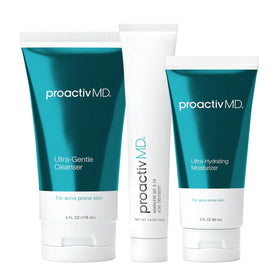 ProactivMD front packaging showing the three-step acne kit and benefits
