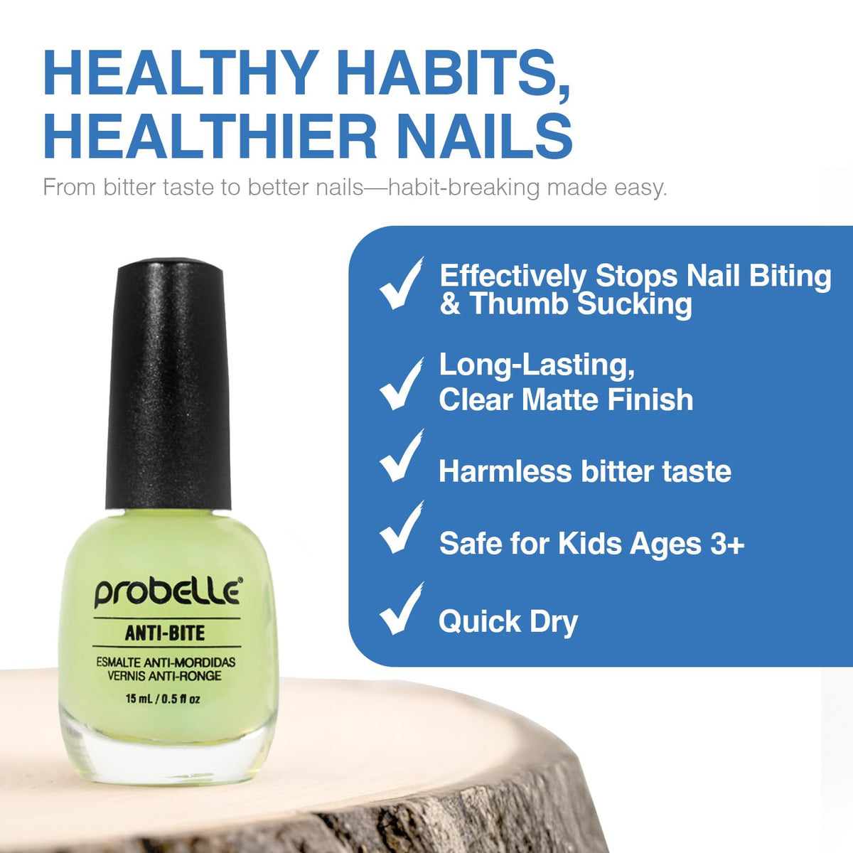 Probelle bottle next to ruler showing 15 ml size and travel-friendly convenience benefit